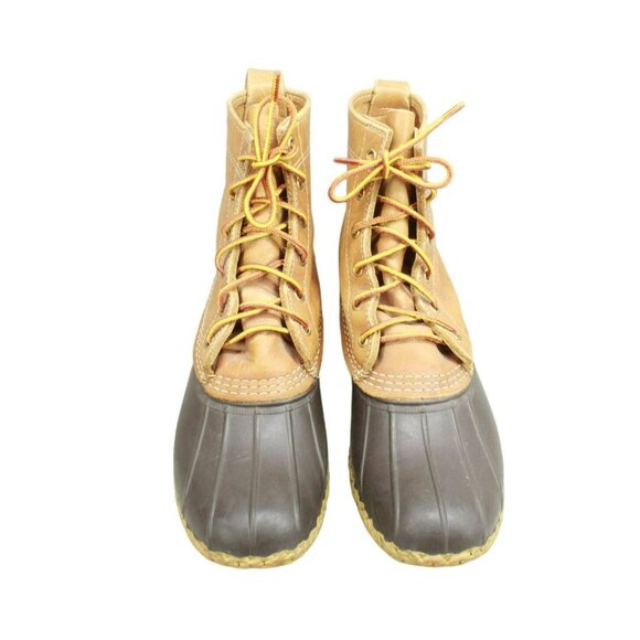 LL Bean Brown Leather Lace Up Round Toe Unlined Ankle Duck Boots Size 8 N - Picture 4 of 10